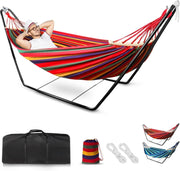 Double Cotton Hammock with Stand, Adjustable, Portable, Easy Set-Up, 200kg Capac