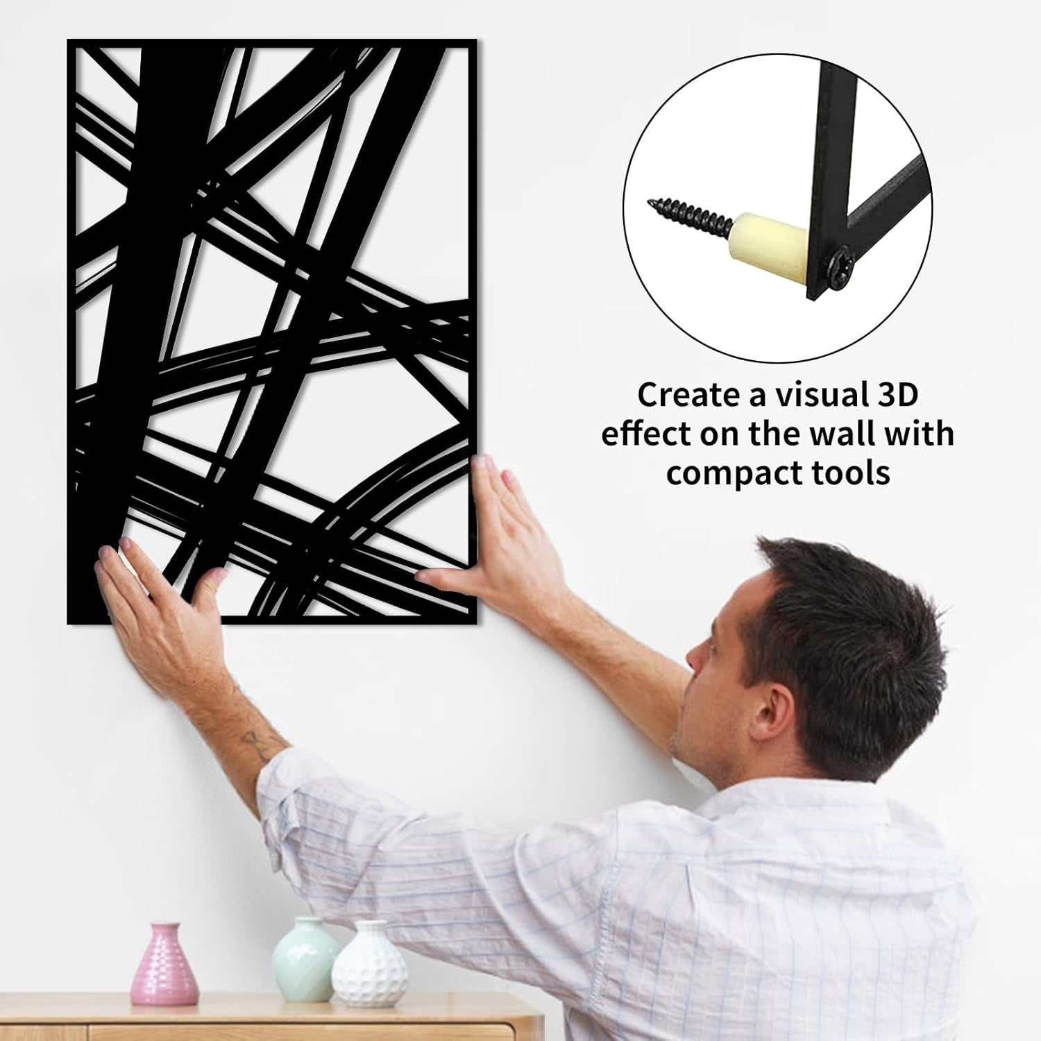 Black Metal Wall Art Set of 3 3D Abstract Panels 16x11in Modern
