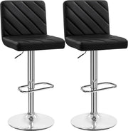Black Adjustable Swivel Bar Stools Set of 2 Faux Leather Chairs