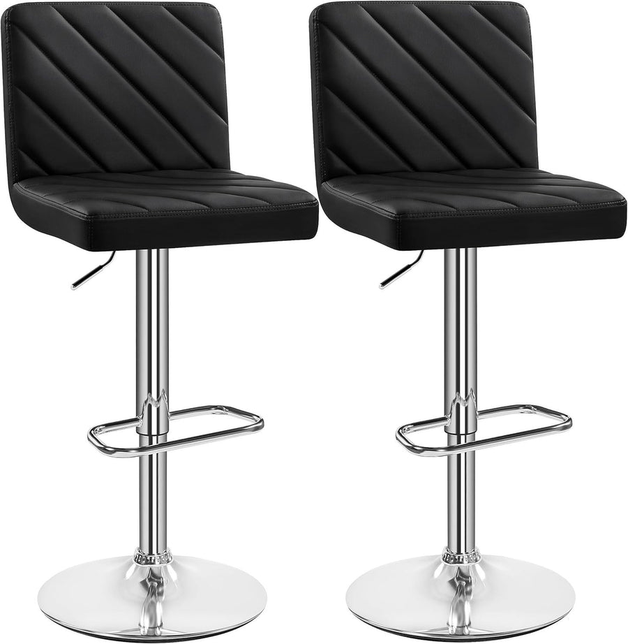 Black Adjustable Swivel Bar Stools Set of 2 Faux Leather Chairs