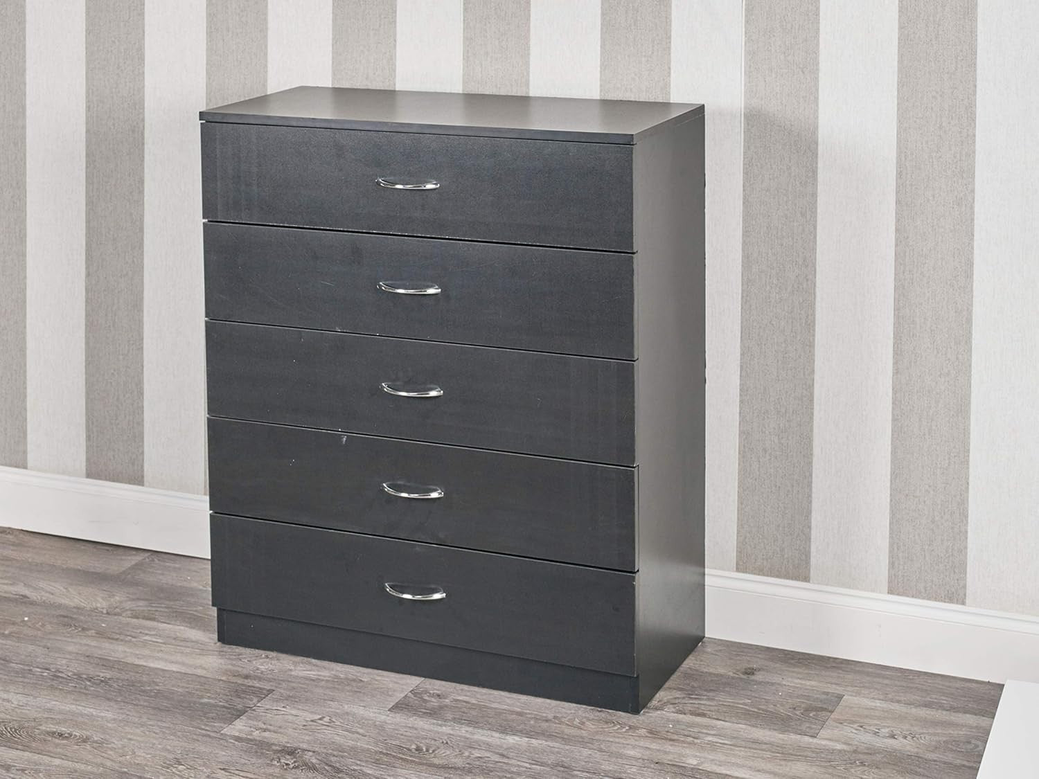 Tall Chest of Drawers Black 5 Drawer Storage Cabinet for Bedroom Hallway