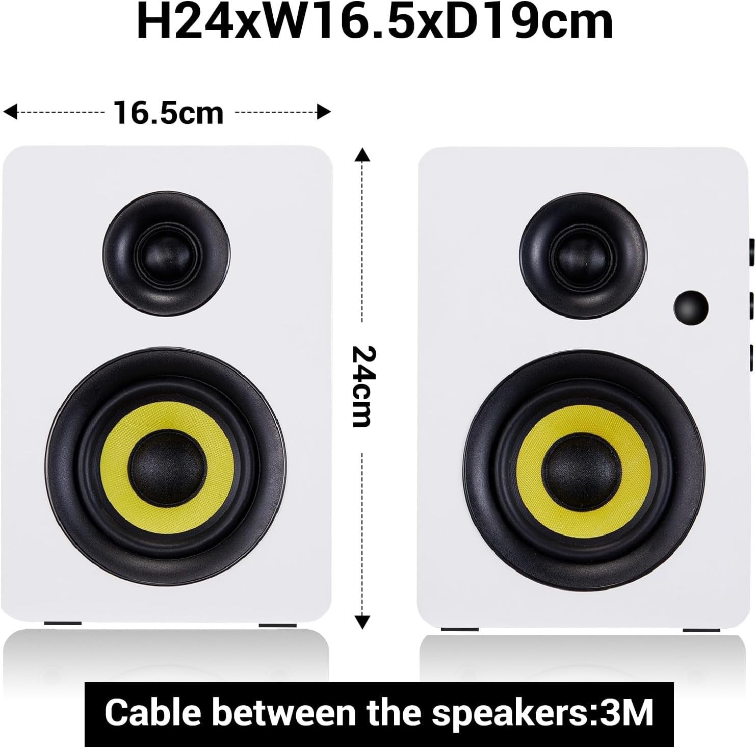 80W White Bluetooth 5.4 HiFi Bookshelf Speakers Studio Monitor USB DAC Remote
