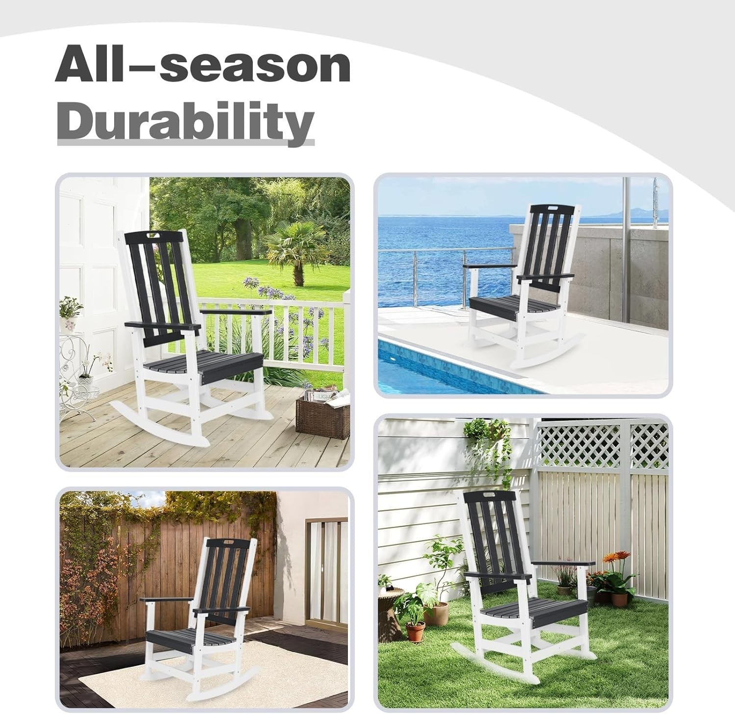 Outdoor Rocking Chair Ergonomic HDPE Patio Porch Rocker Weatherproof 87x70x122cm