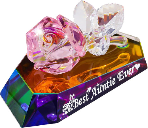 Crystal Rose Ornament “Best Auntie Ever” Gift – Multicolour K9 Glass Keepsake