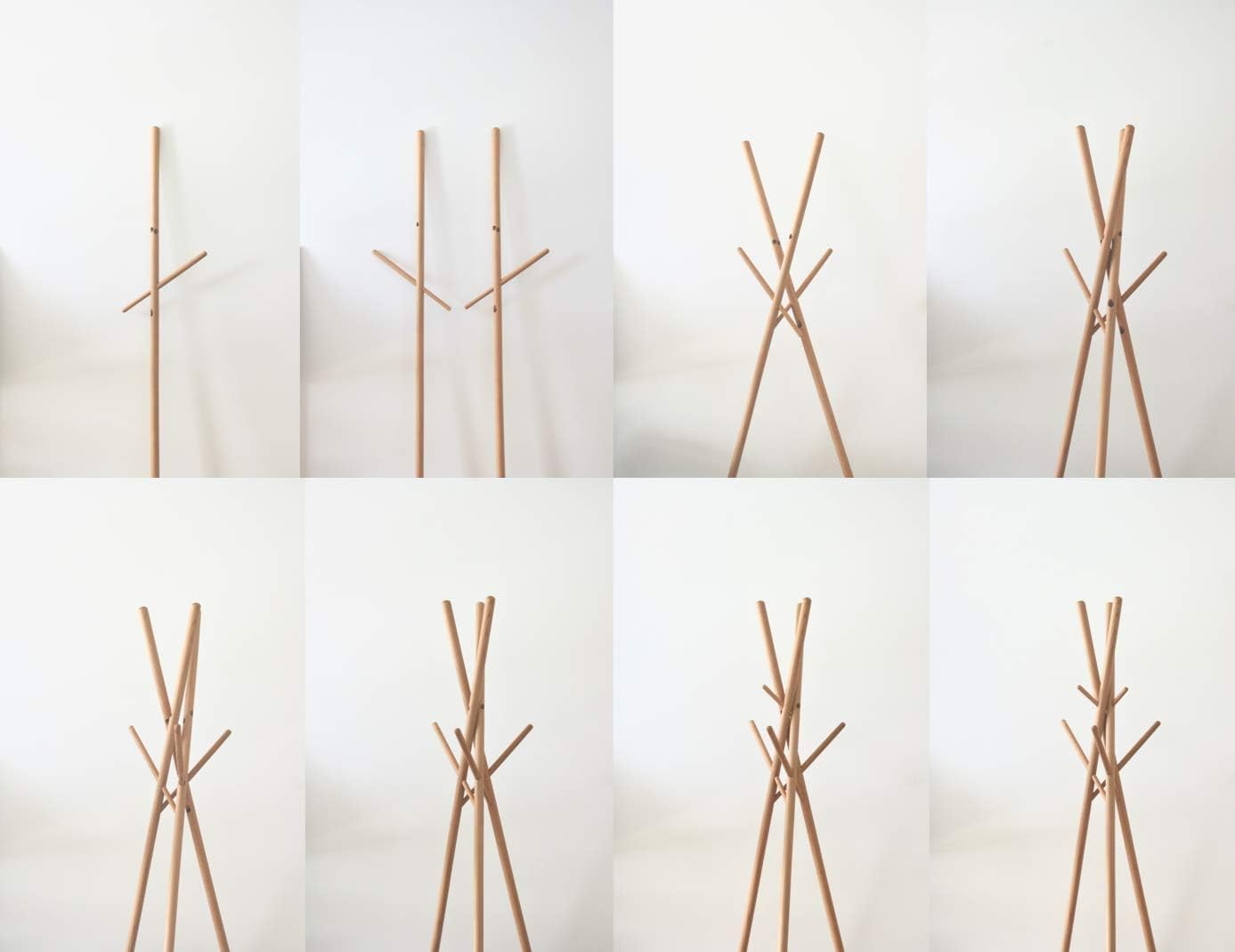 Natural Beech Wood Coat Rack Freestanding 9 Hooks Modern Tree Stand No Screws