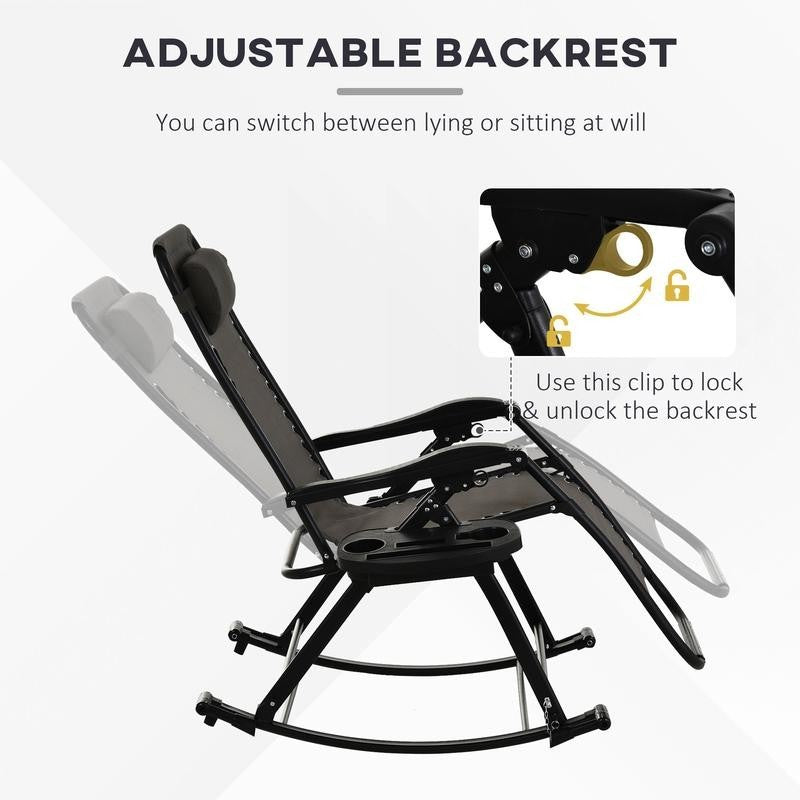 Folding Recliner Rocking Chair Zero Gravity Garden Lounger Cup Holder