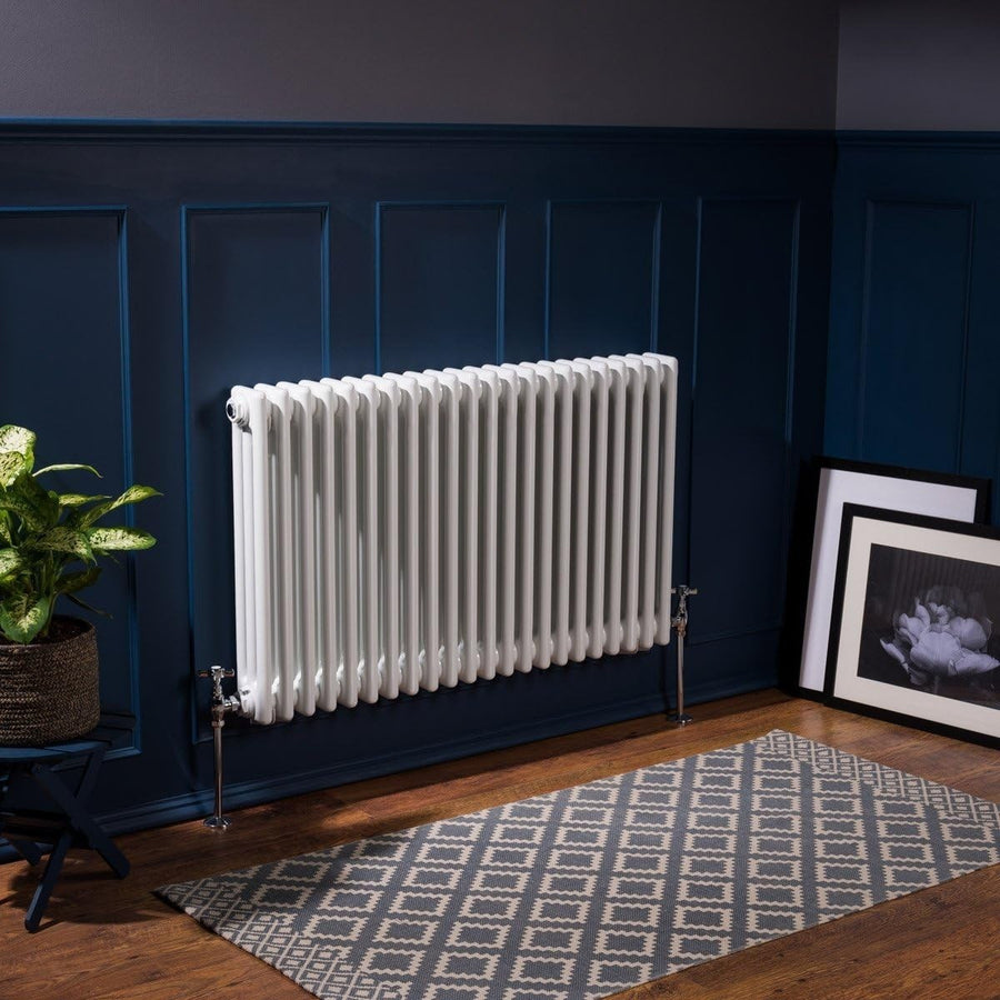 Triple Column Horizontal Radiator 600x1010mm White Cast Iron Style
