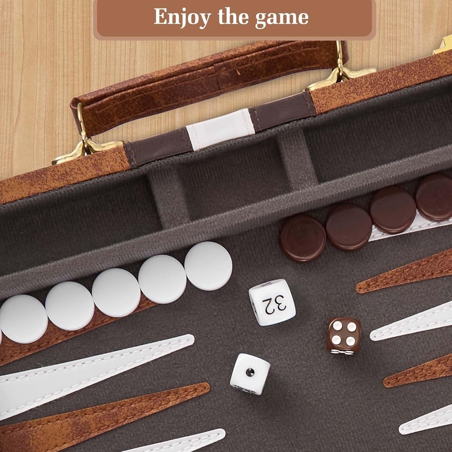 Backgammon Set 11in Wooden Travel Board Game Leather Case for 2 Players
