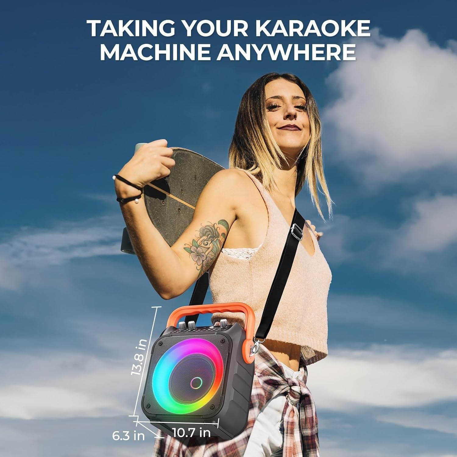 Karaoke Machine 2 Wireless Mics Bluetooth PA Speaker LED
