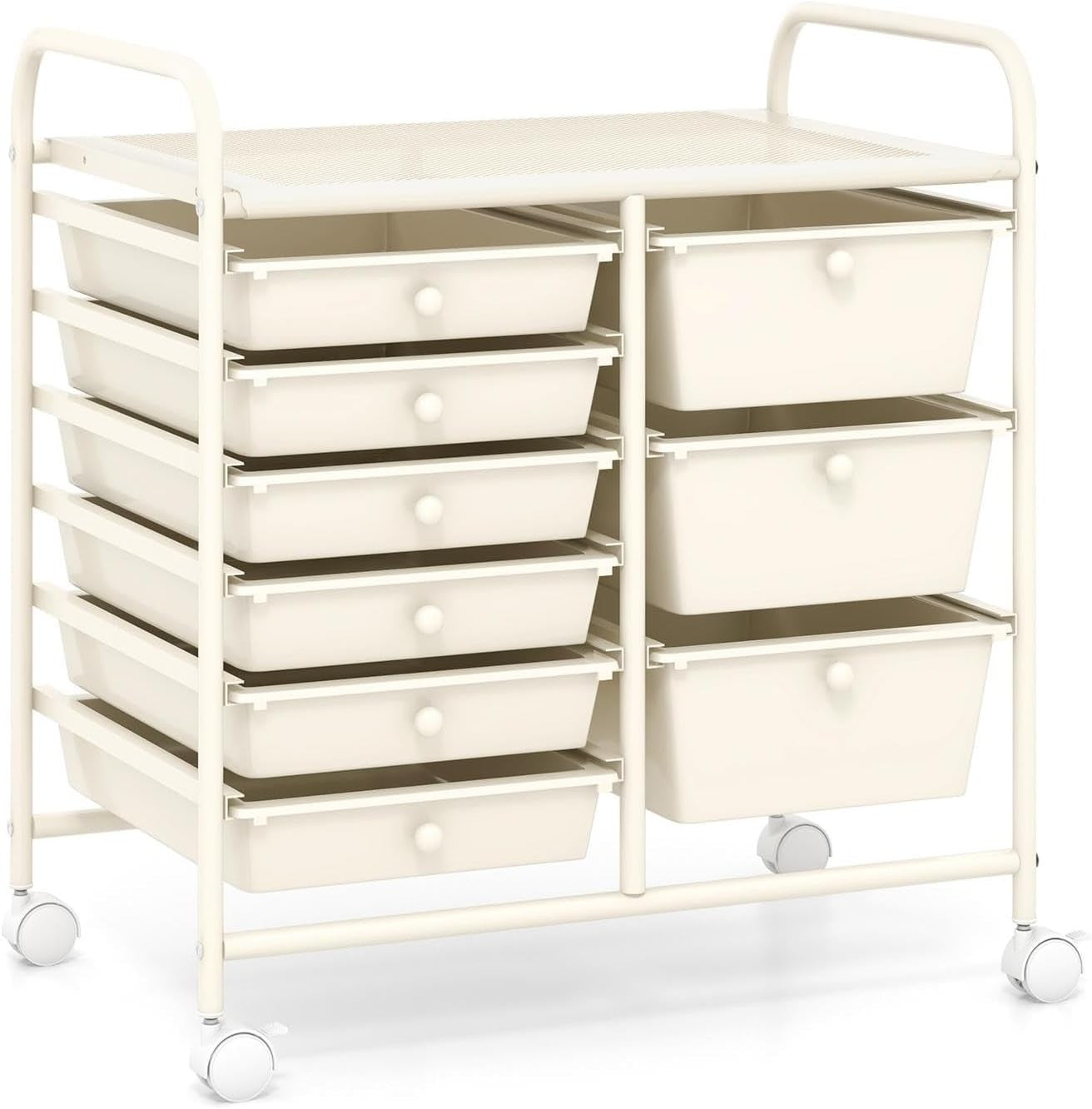 9 Drawer Rolling Storage Cart White Utility Organizer Trolley Wheels