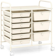 9 Drawer Rolling Storage Cart White Utility Organizer Trolley Wheels