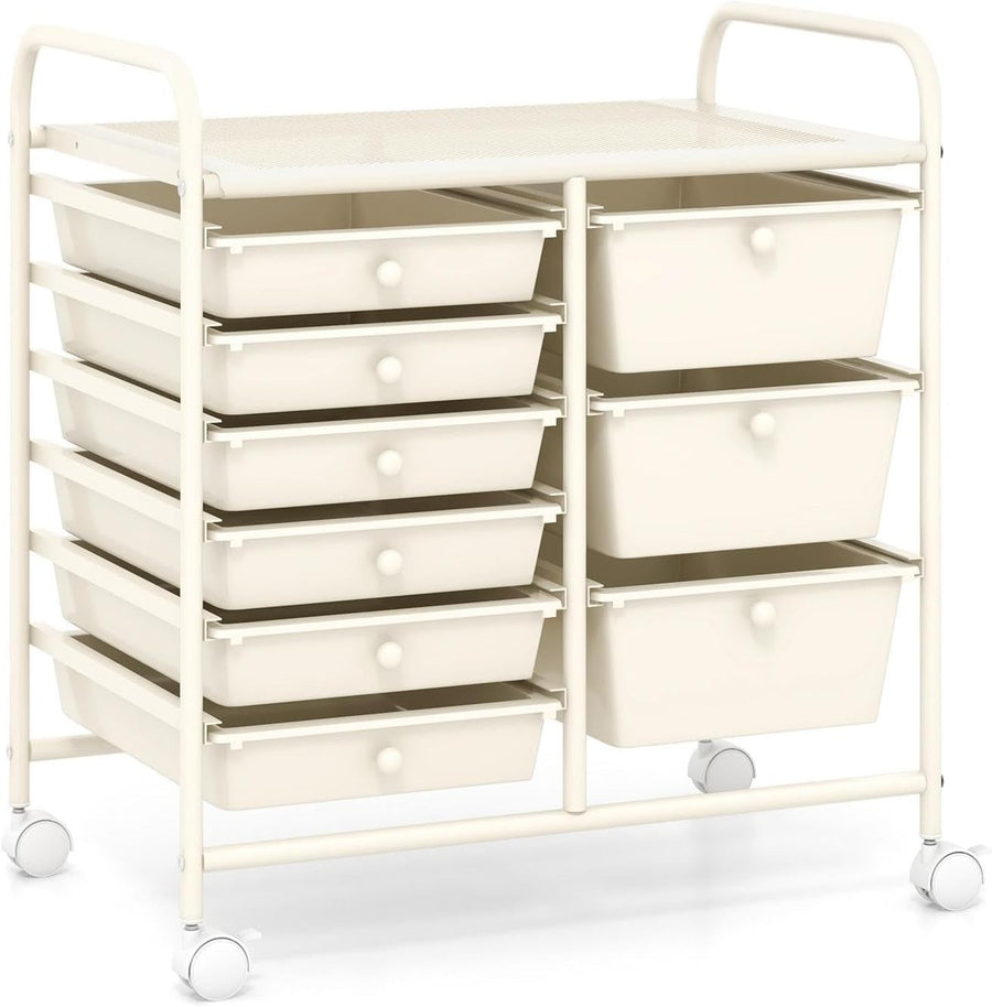 9 Drawer Rolling Storage Cart White Utility Organizer Trolley Wheels