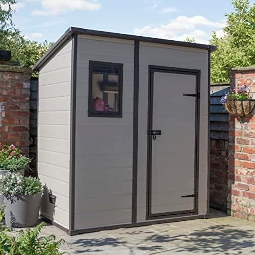 Keter Manor 6x4ft Pent Garden Shed Beige Brown Wood Effect Outdoor Storage