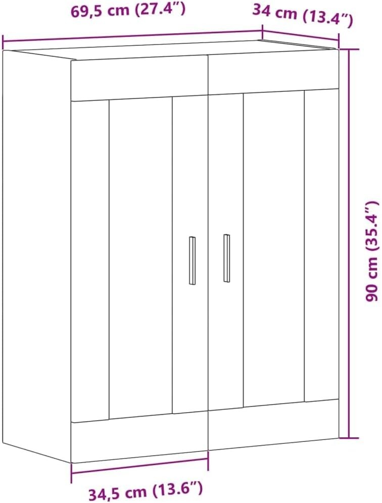 Wall Mounted Storage Cabinet 69.5x34x90cm, 2 Doors, Modern Wood Organizer