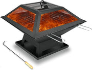 3in1 Outdoor Fire Pit BBQ Grill Patio Heater Metal Square Garden Brazier