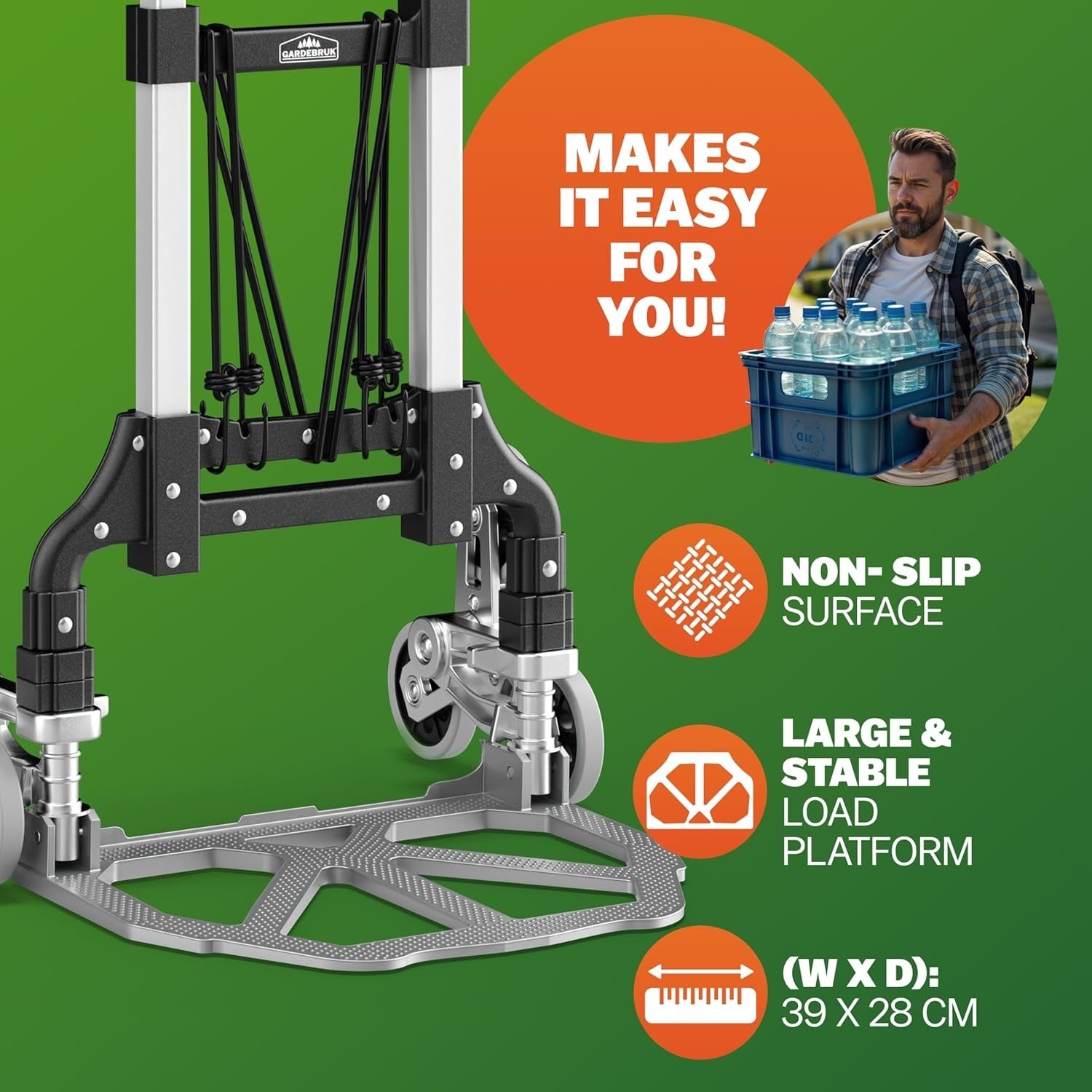 Foldable Stair Climber Hand Truck 80KG Aluminium Trolley Adjustable Solid Wheels
