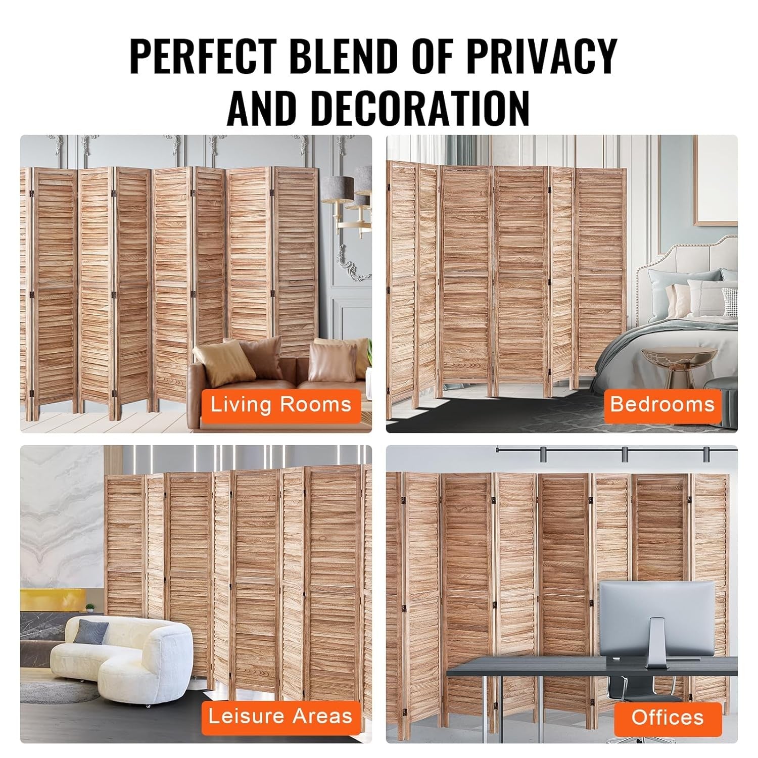 8 Panel Natural Wood Folding Room Divider Privacy Screen 320x170cm