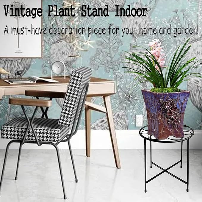 2 Pack 15" Metal Plant Stands Indoor Outdoor Round Flower Pot Holder Black