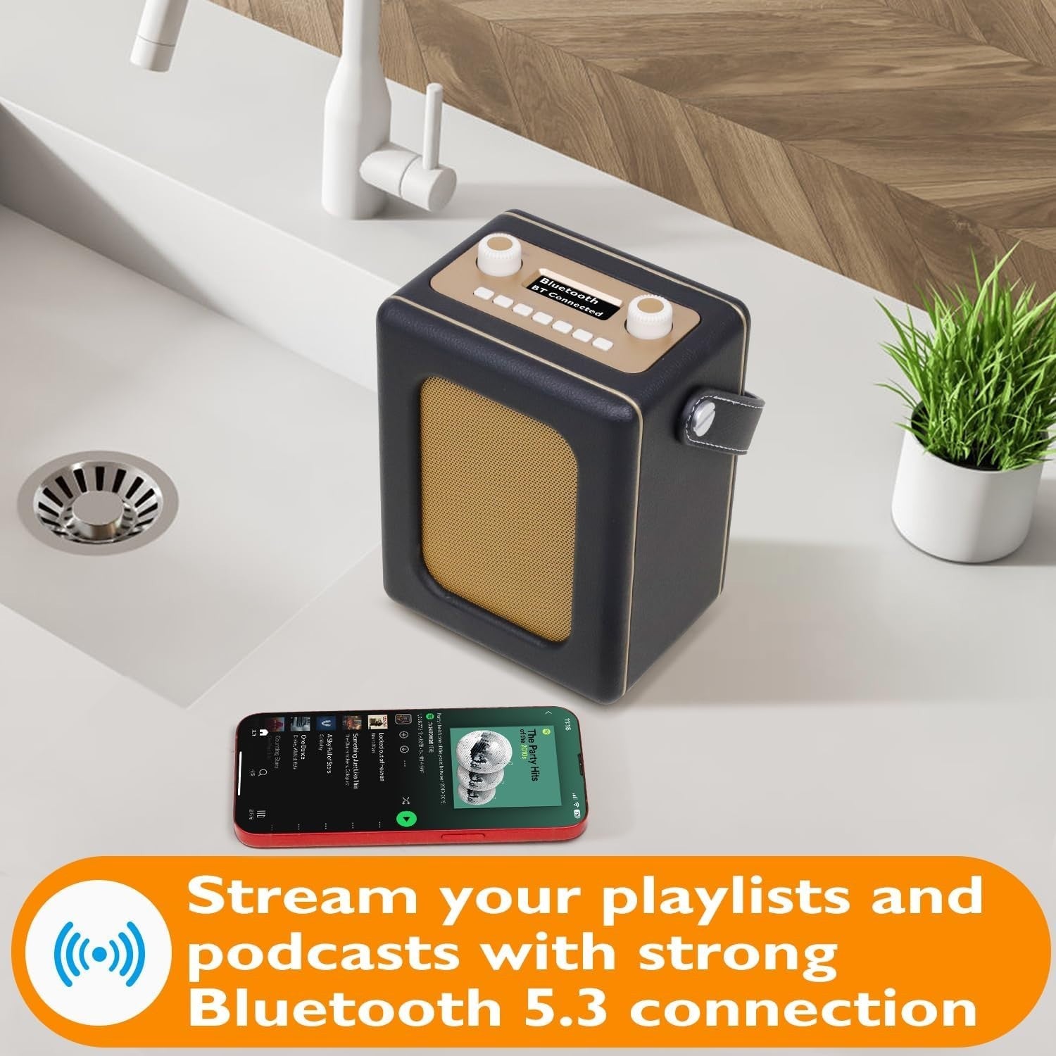 Portable DAB+ Digital Radio Bluetooth CR9 Black 20hr Play Dual Alarm