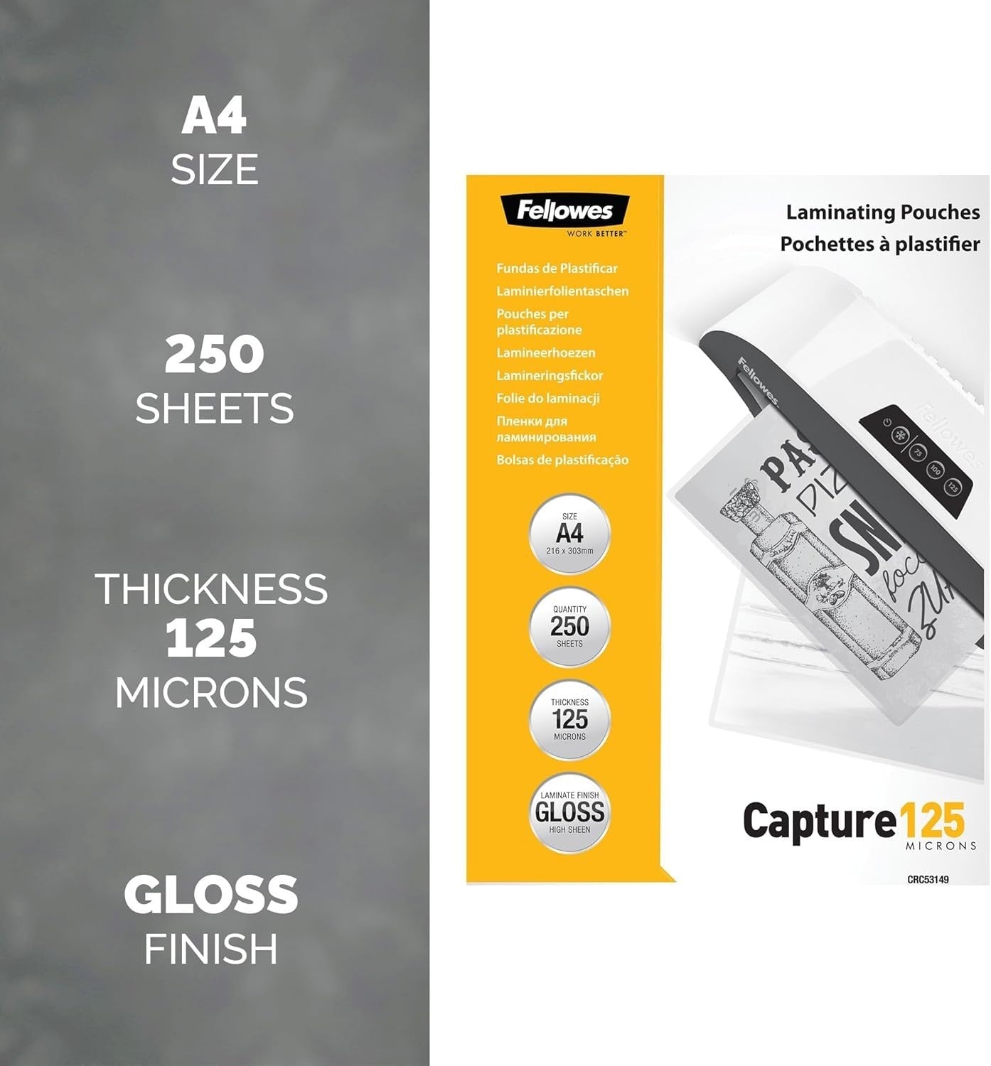 A4 Laminating Pouches 125 Mic Gloss Clear Heavy Duty 50 Pack
