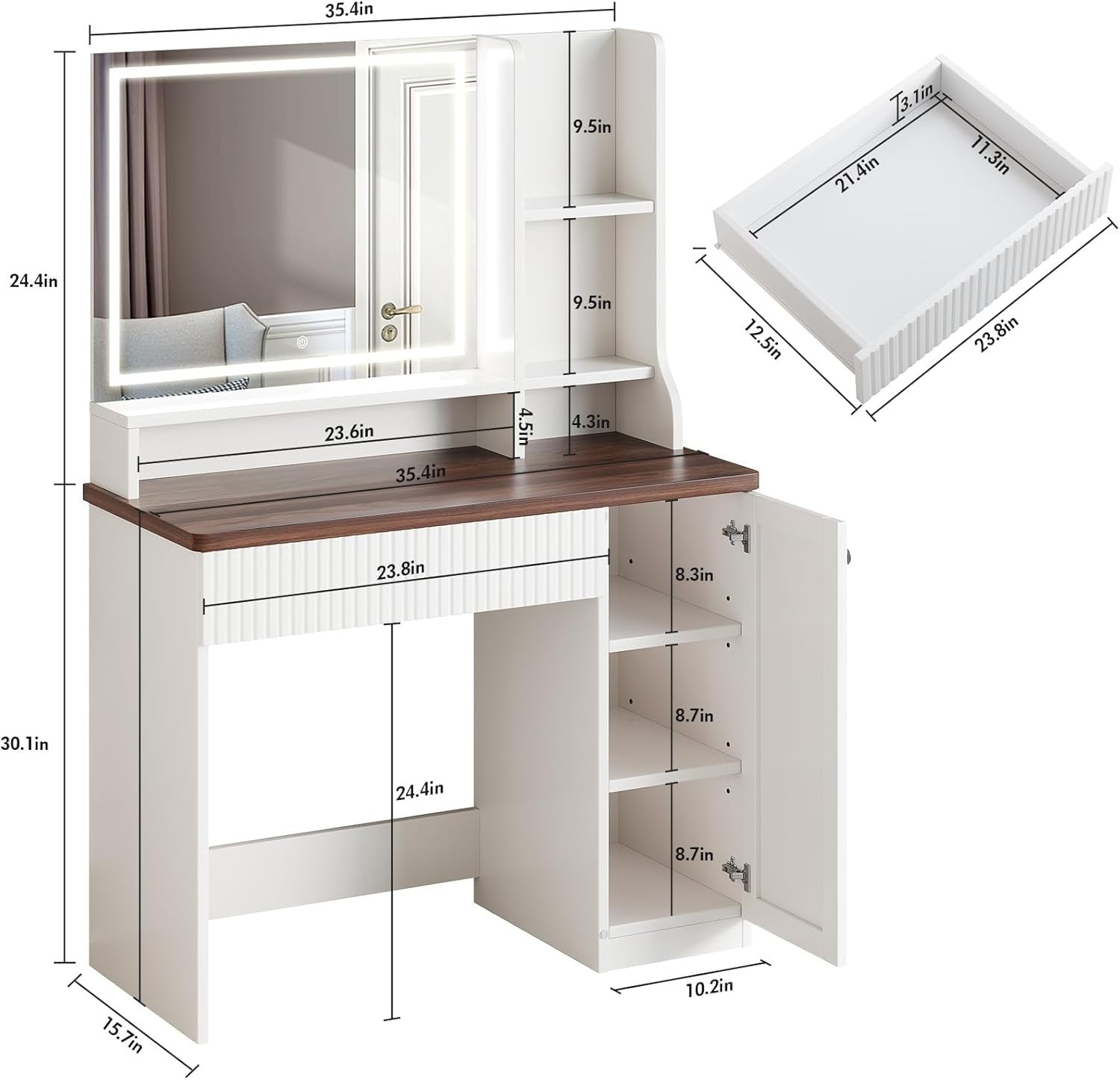 Vanity Makeup Dressing Table Set w/ LED Light Mirror Storage Drawer Desk Beige