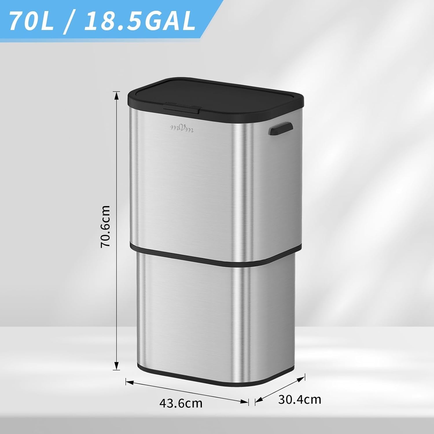 70L Kitchen Trash Bin | Stainless Steel Large Garbage Bin with Lid