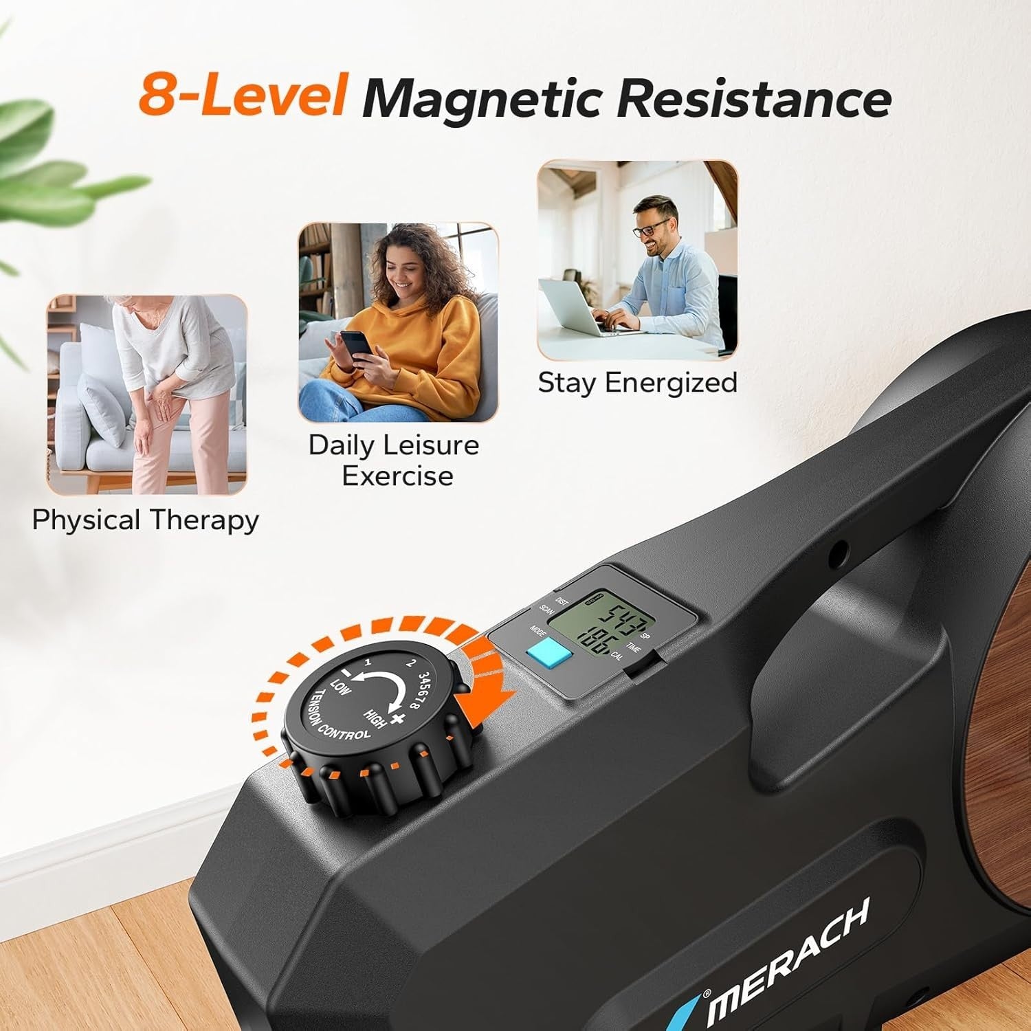 Under Desk Exercise Bike 8 Level Magnetic Pedal Exerciser LCD Quiet