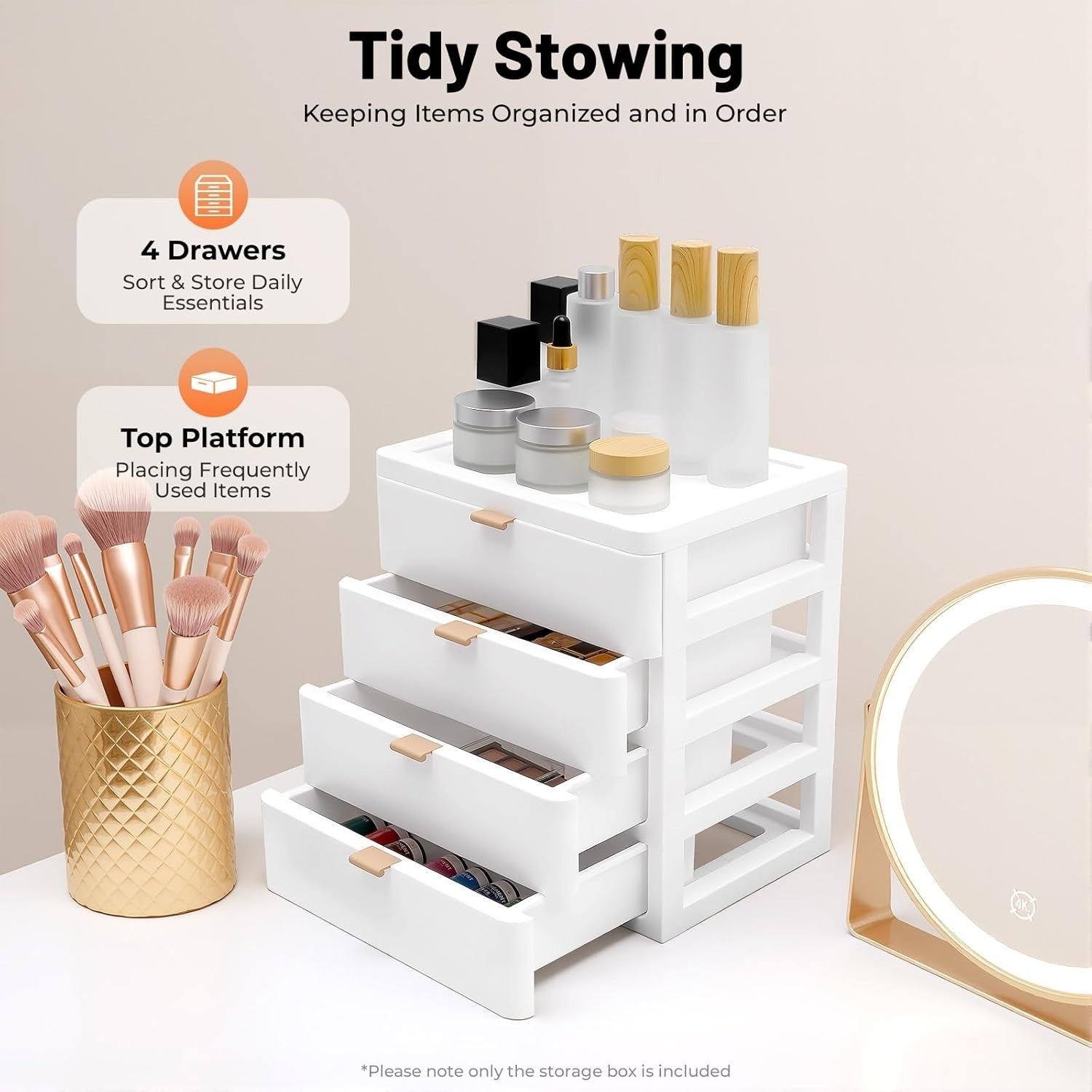 4-Compartment Desk Organiser with Drawers Pen Holder Office Storage