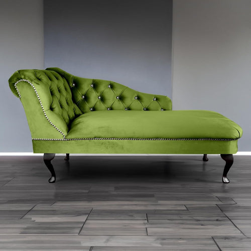 Luxury Velvet Chaise Lounge Chair Left Hand Tufted Sofa 135x54x68cm Olive