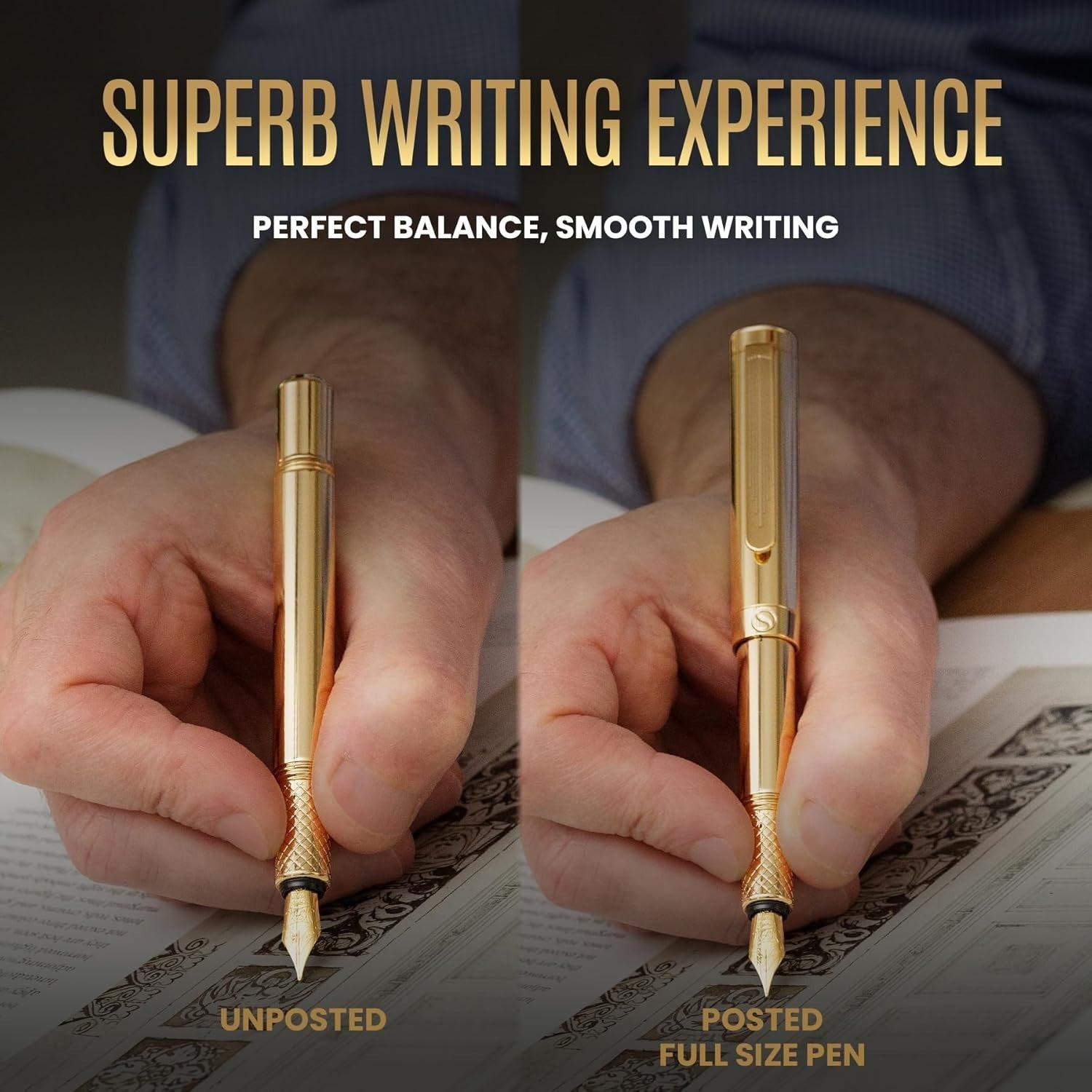 Luxury Gold Fountain Pen Medium Nib Heavy Brass Gift