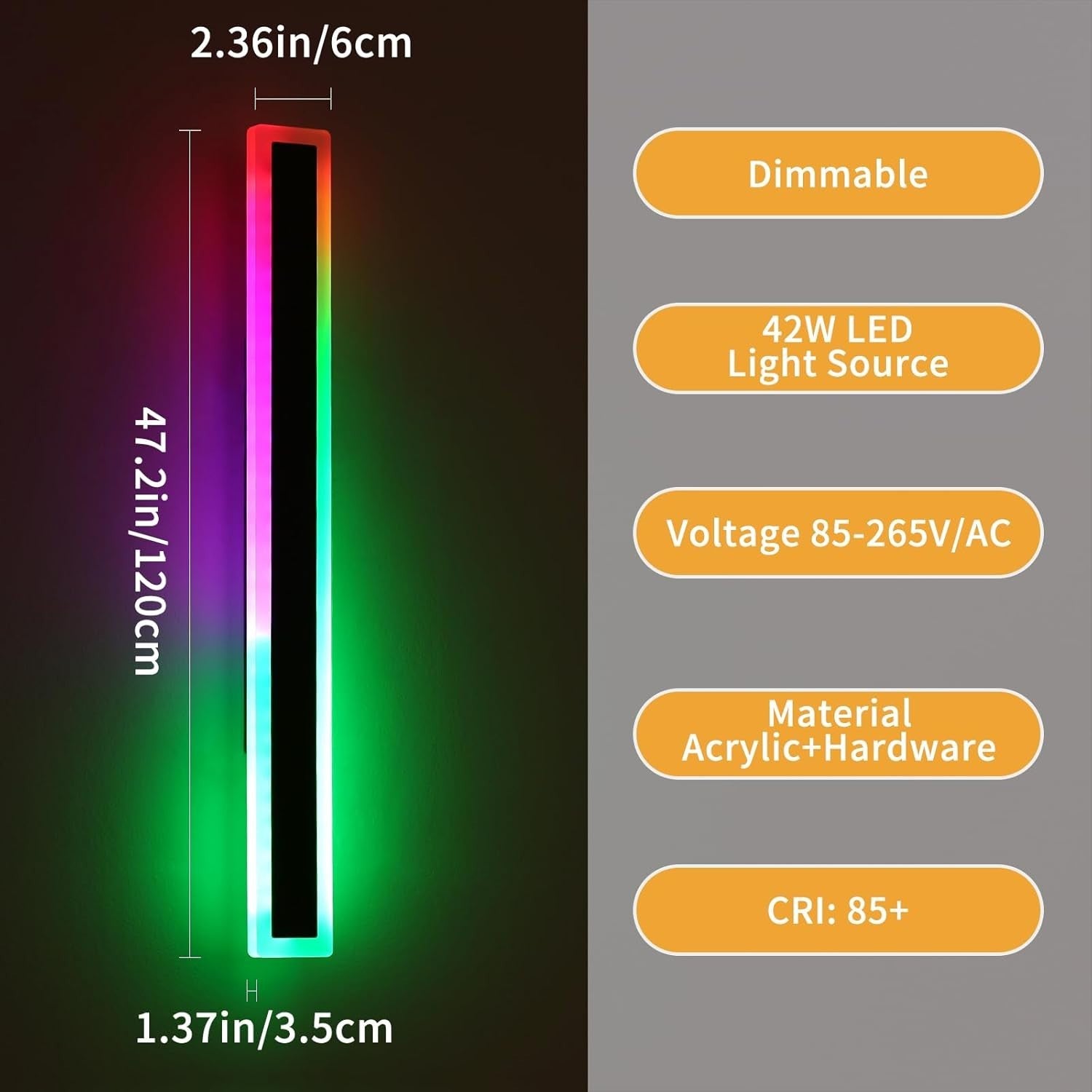 RGB Outdoor Wall Lights 2Pack 120CM LED Color Changing Dimmable