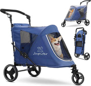 3 Wheel Dog Stroller Pushchair Foldable Pet Pram 30kg Blue