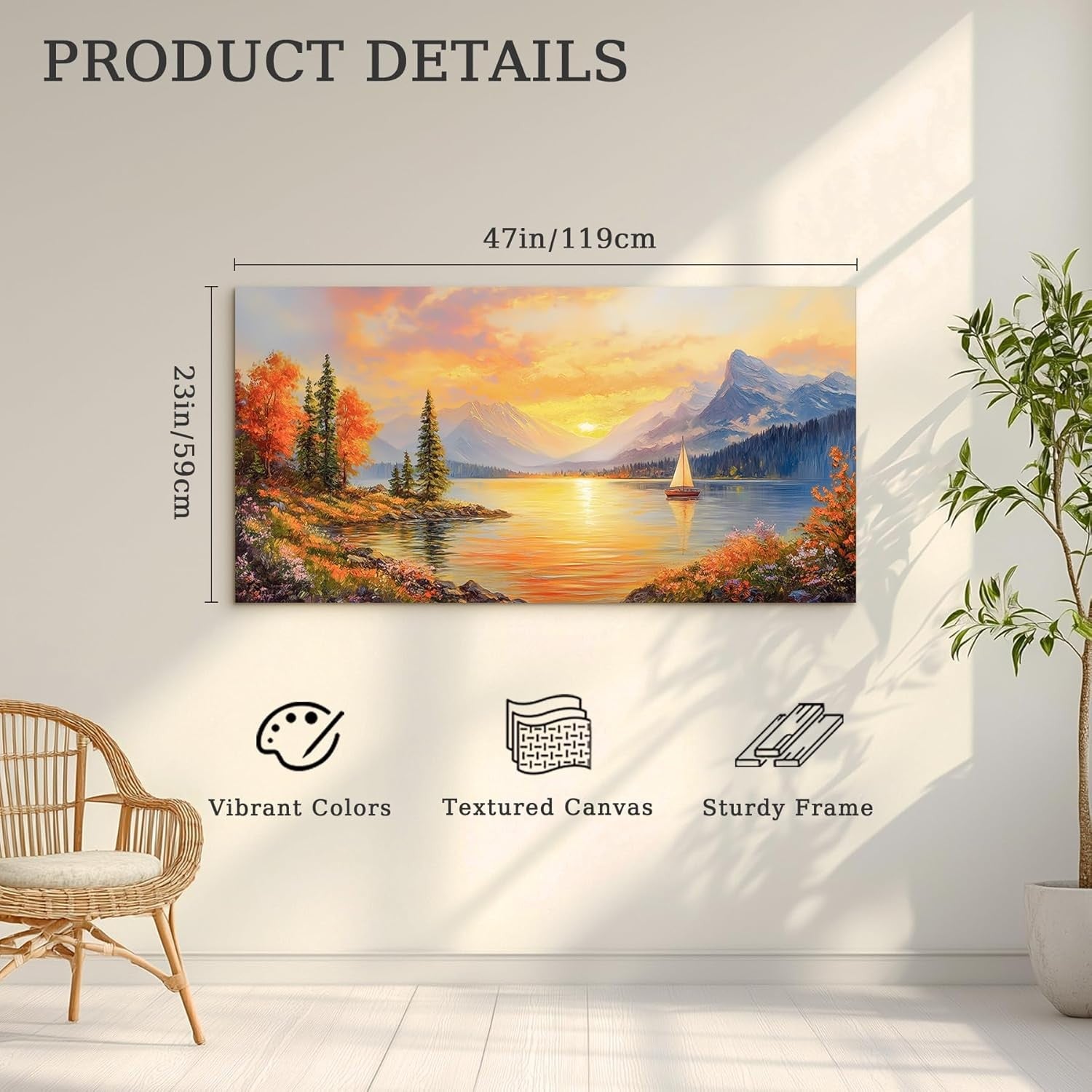 Sunset Landscape Canvas Wall Art 23x47 in Modern Nature Print