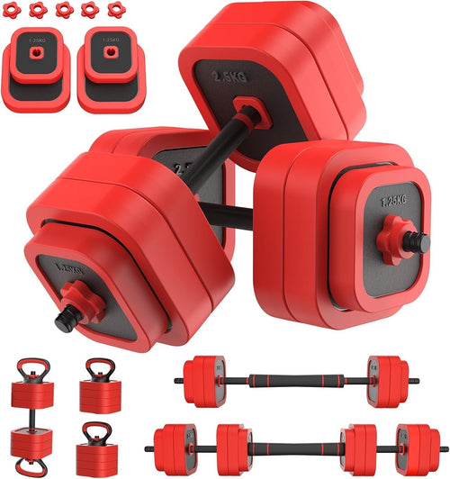 30kg Adjustable Dumbbell Set 4-in-1 Barbell Kettlebell Home Gym