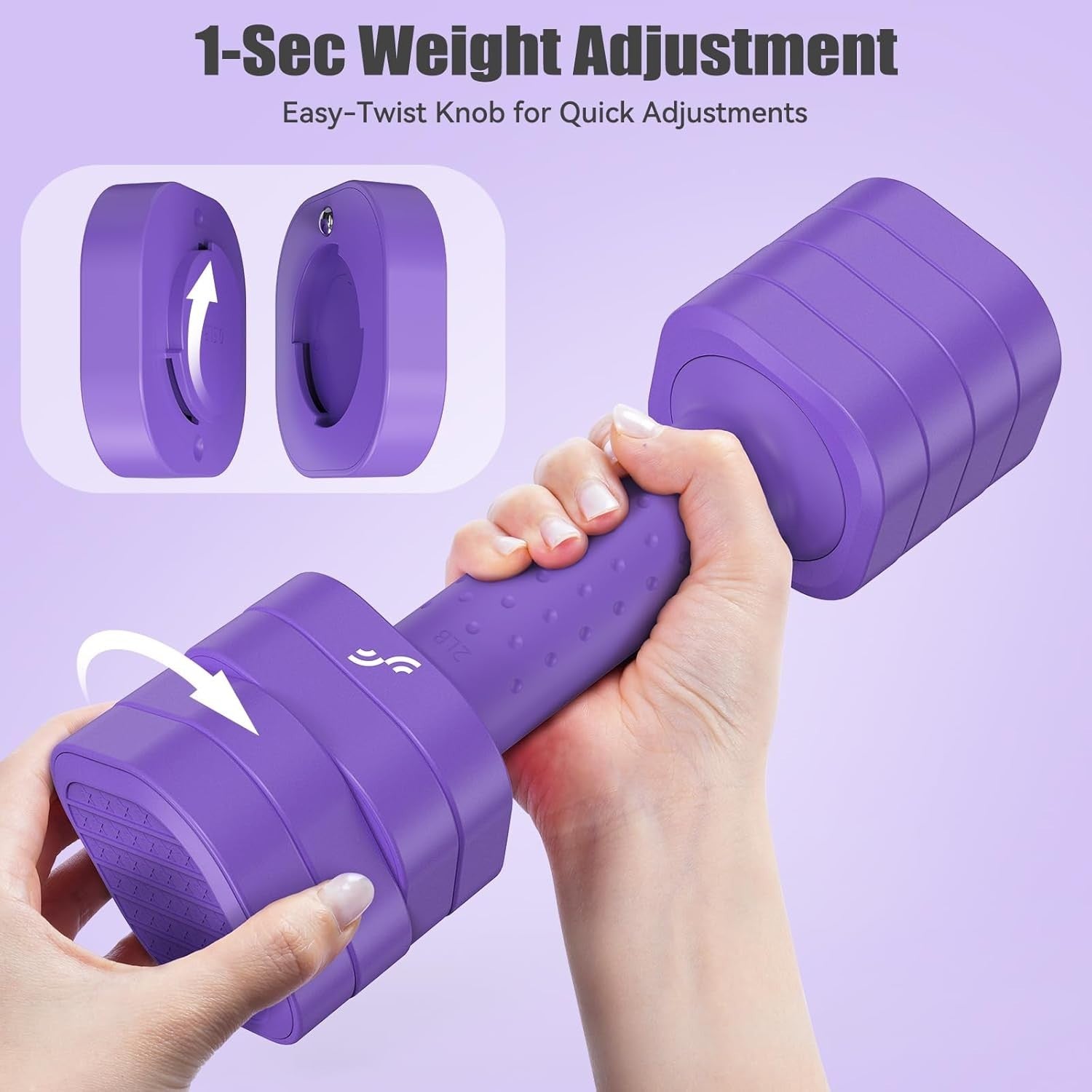 Purple Adjustable Hand Weights 2–5lb Pair 4-in-1 Non-Slip Home Fitness