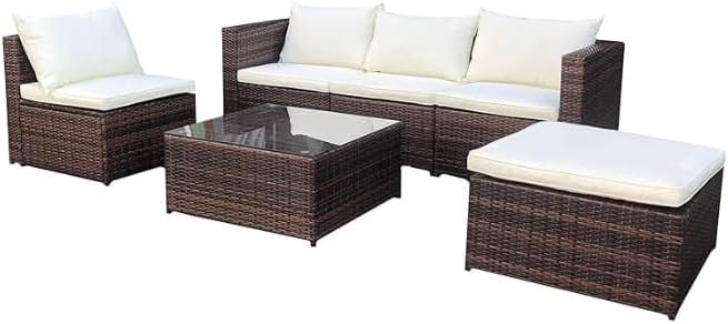Rattan Garden Corner Sofa Set 5 Seat Patio Furniture w/ Cushions & Table