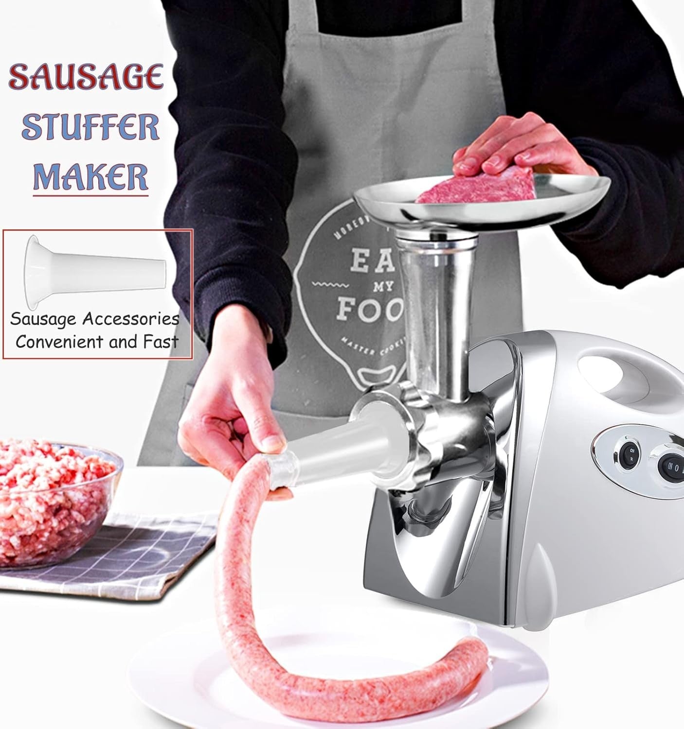 2800W Electric Meat Grinder Sausage Maker Mincer 3 Plates White