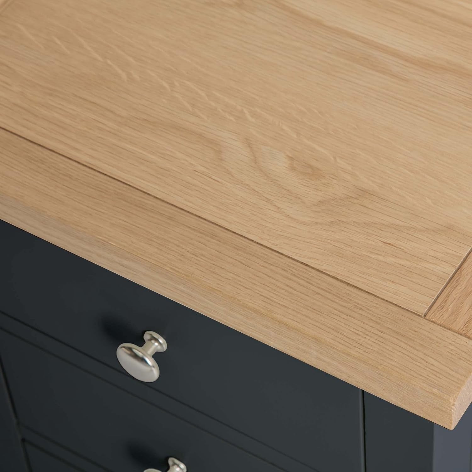 Charcoal Grey 3 Drawer Bedside Table with Solid Oak Top Fully Assembled
