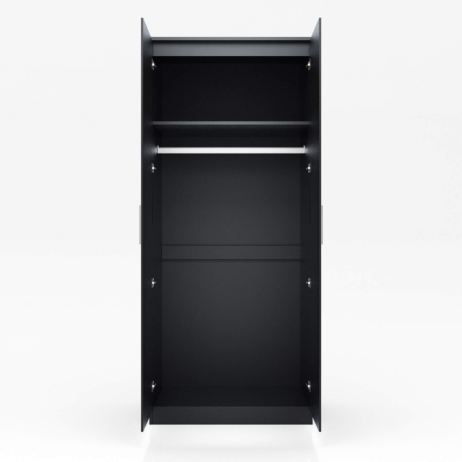 2 Door Wardrobe High Gloss Black Soft Close Storage Modern Bedroom Unit