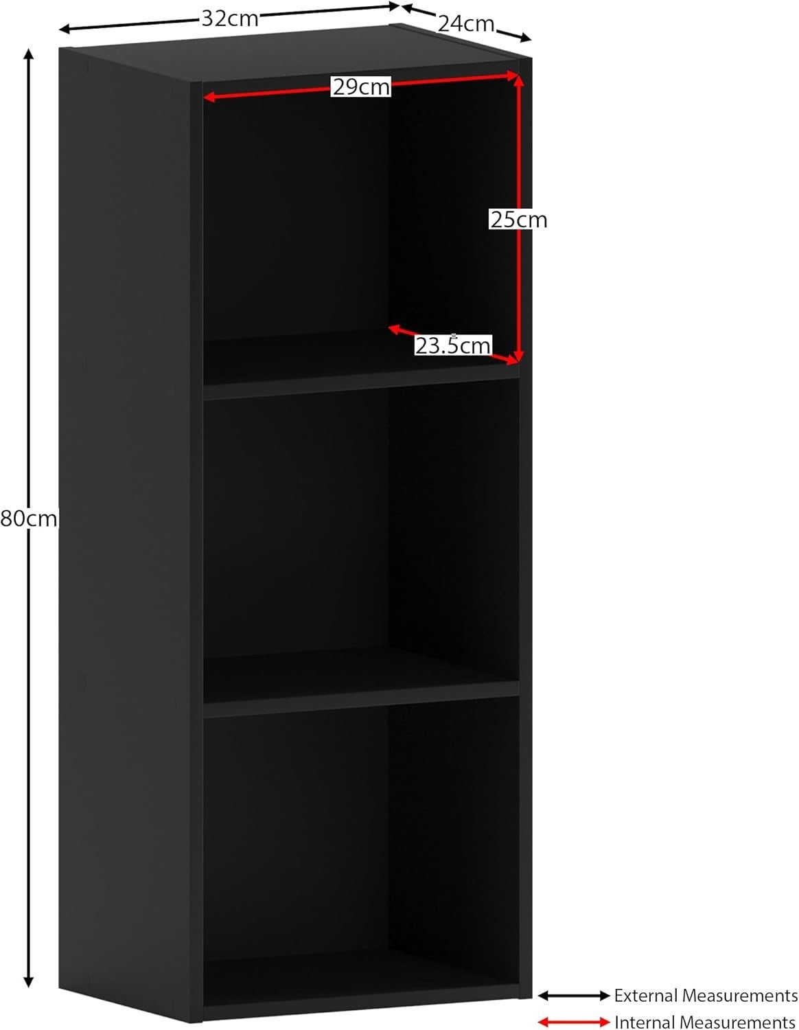 3 Tier Black Wooden Cube Bookcase Small Storage Shelf for Living Room Office