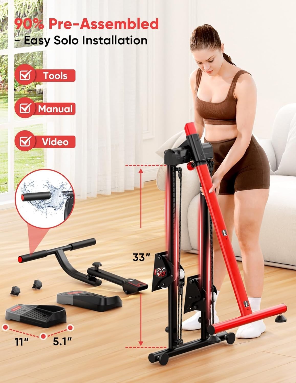 Foldable Stair Stepper w/ 3 Training Modes, Oversized Pedals & LCD Monitor