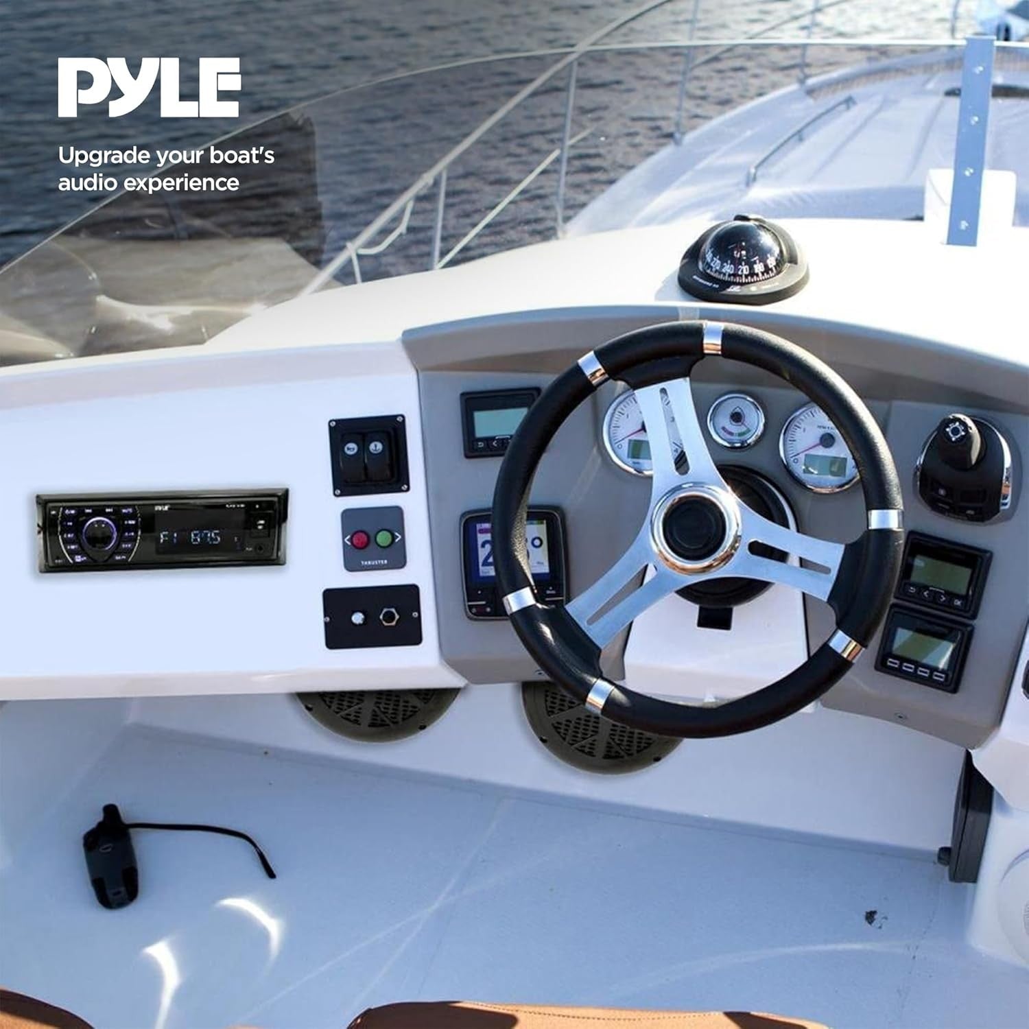 Pyle Marine Headunit Receiver Kit Waterproof 5.25" Speakers Bluetooth