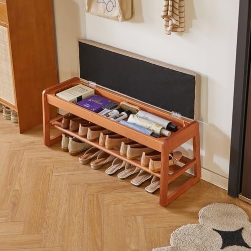 Extra-Large 100cm Cherry Wood Shoe Storage Bench with Flip-Top & Cushion Seat