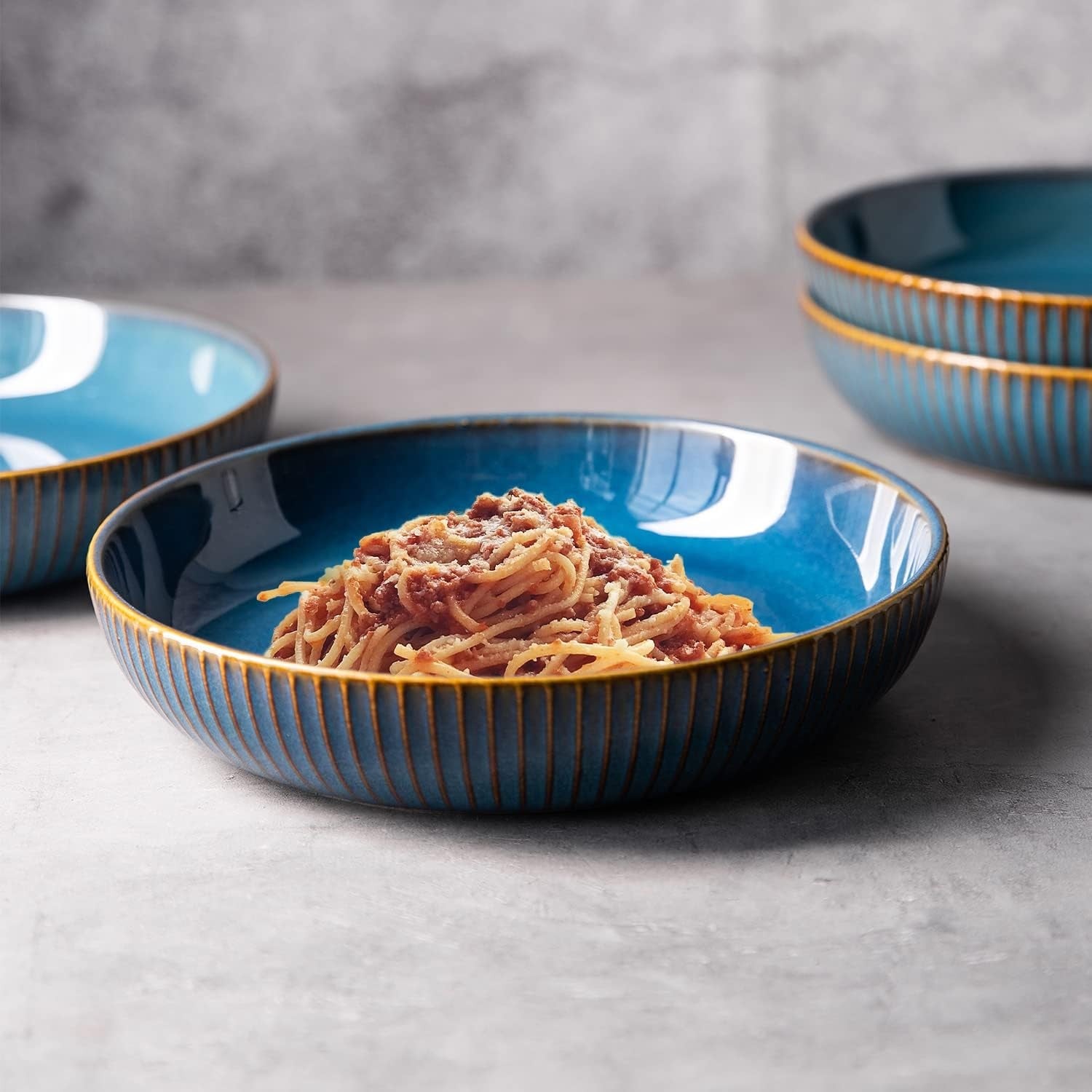2pc Large Pasta Bowls 21cm Deep Porcelain Serving Bowls Blue Set