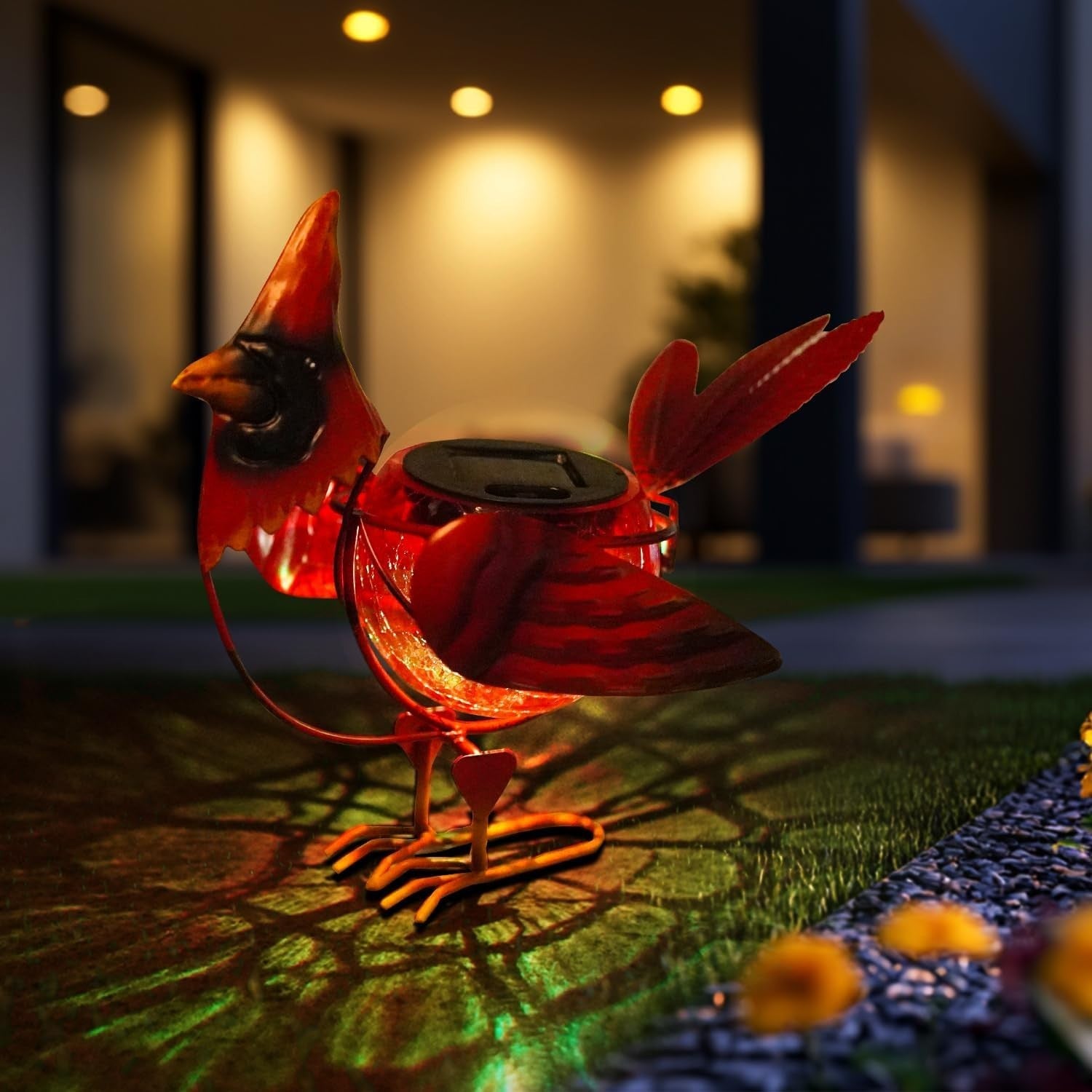 Solar Cardinal Garden Light Metal Bird Ornament Outdoor LED Yard Patio Decor