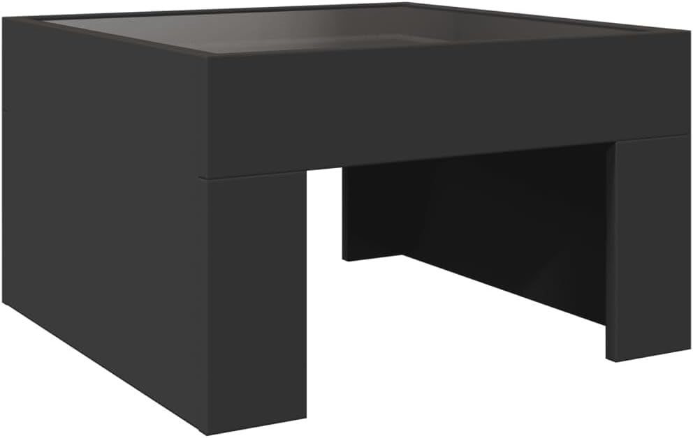 Black LED Coffee Table with Infinity Mirror RGB Lights | Modern Glass Top 70x50x