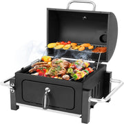 Portable Charcoal BBQ Grill with Chimney Lid & Thermometer for Camping & Patios