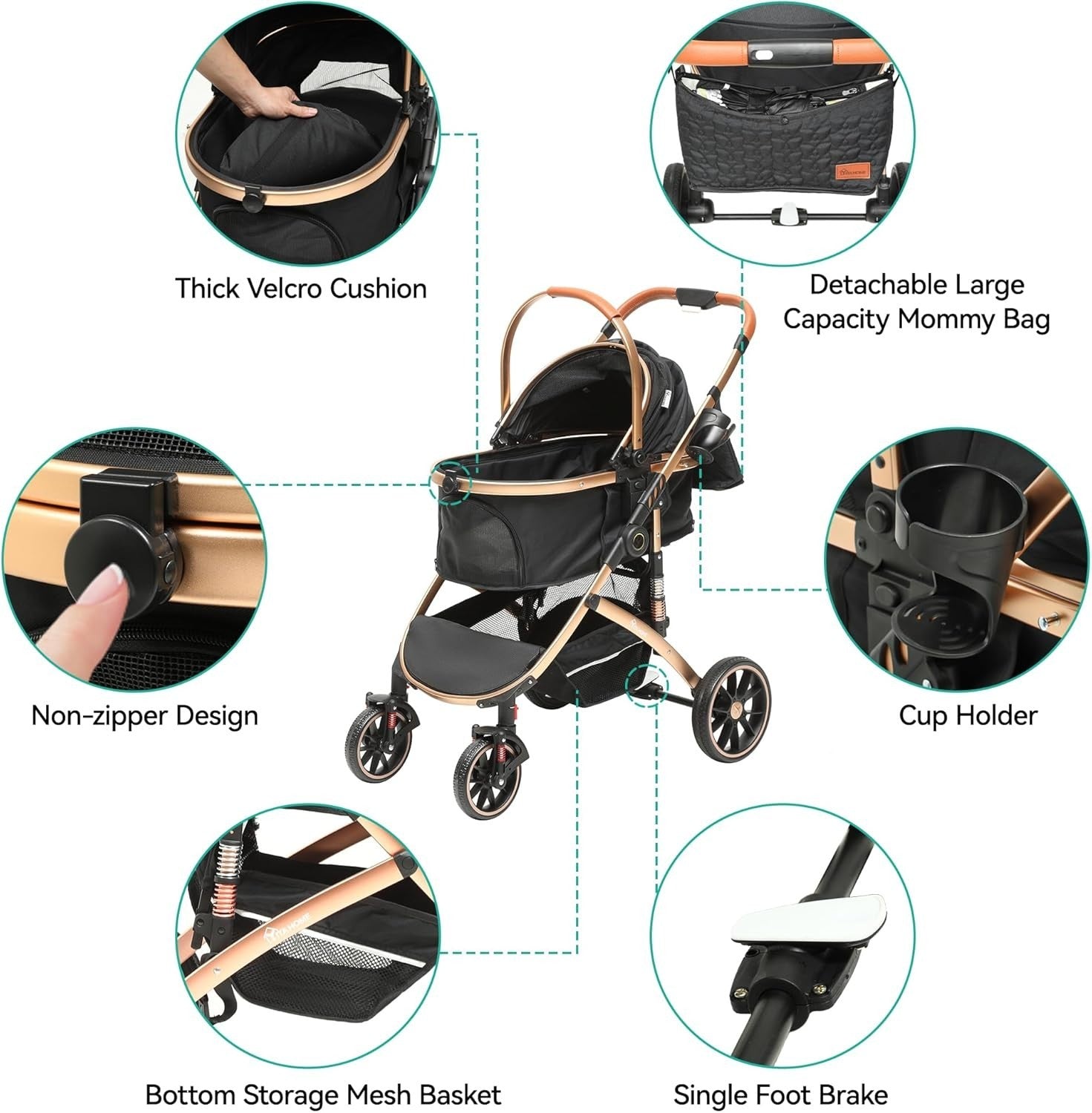 3in1 Pet Stroller Dog Cat Buggy Foldable Lightweight 22kg Black