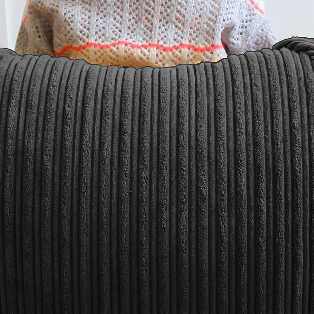 Kids Cord Bean Bag Chair - Soft Mini Slouch Seat, Black, Washable, 60x80cm