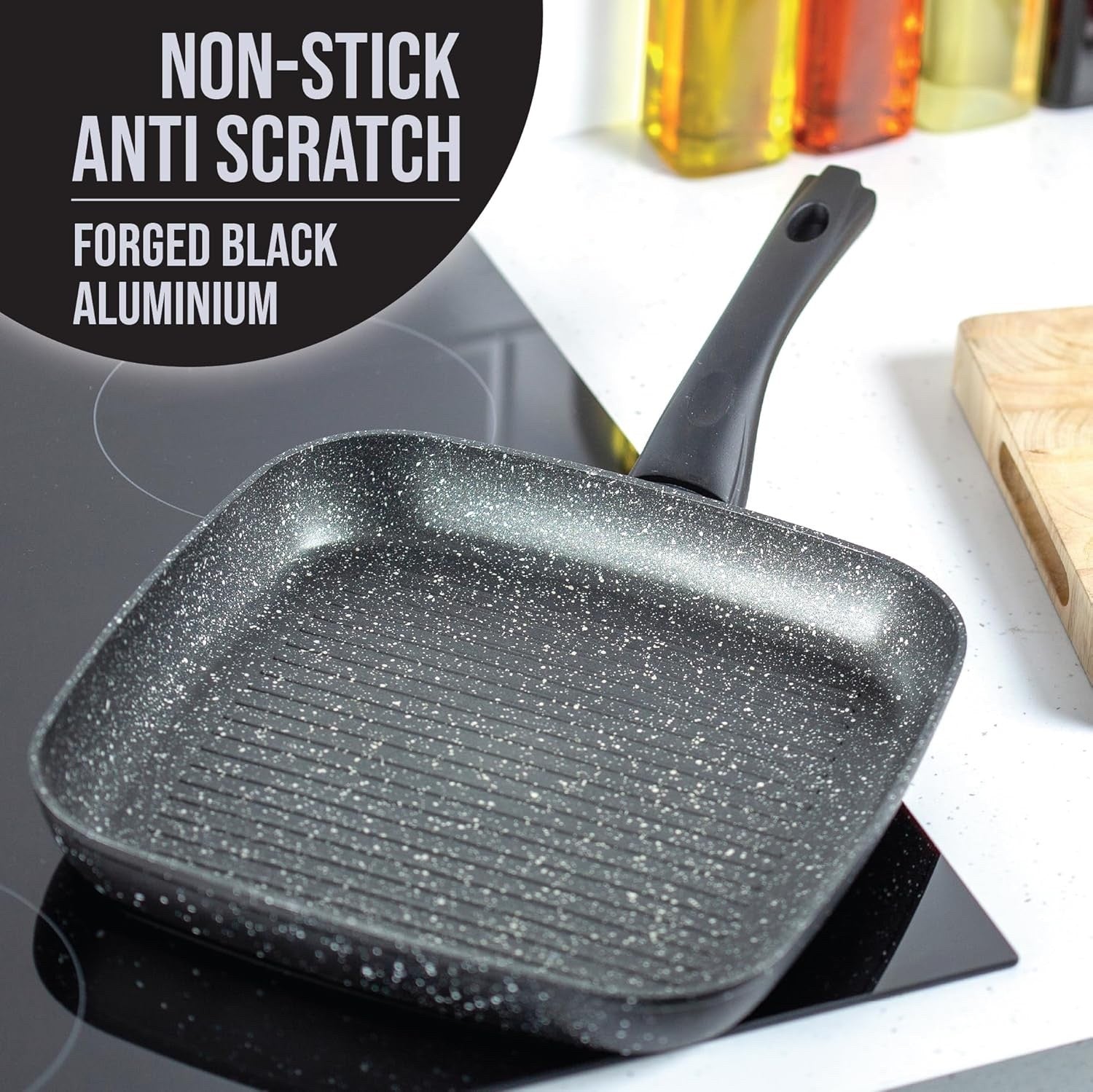 28cm Black Marble Non-Stick Griddle Pan Induction Safe with Cool Touch Handle